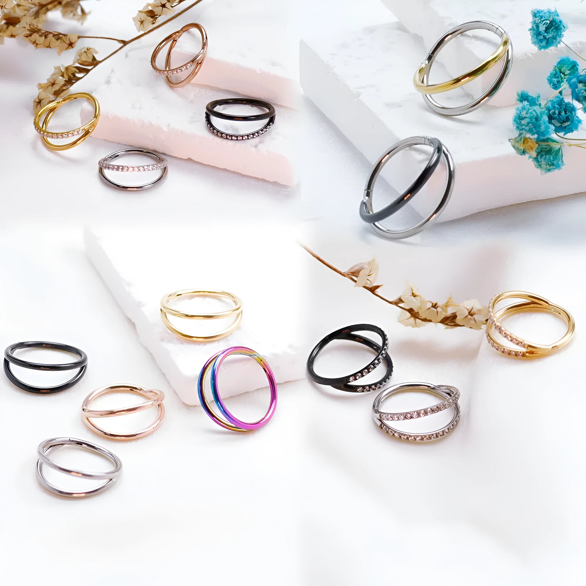 Titanium alloy fork nose ring with diamond-cut finish shown in silver colour.