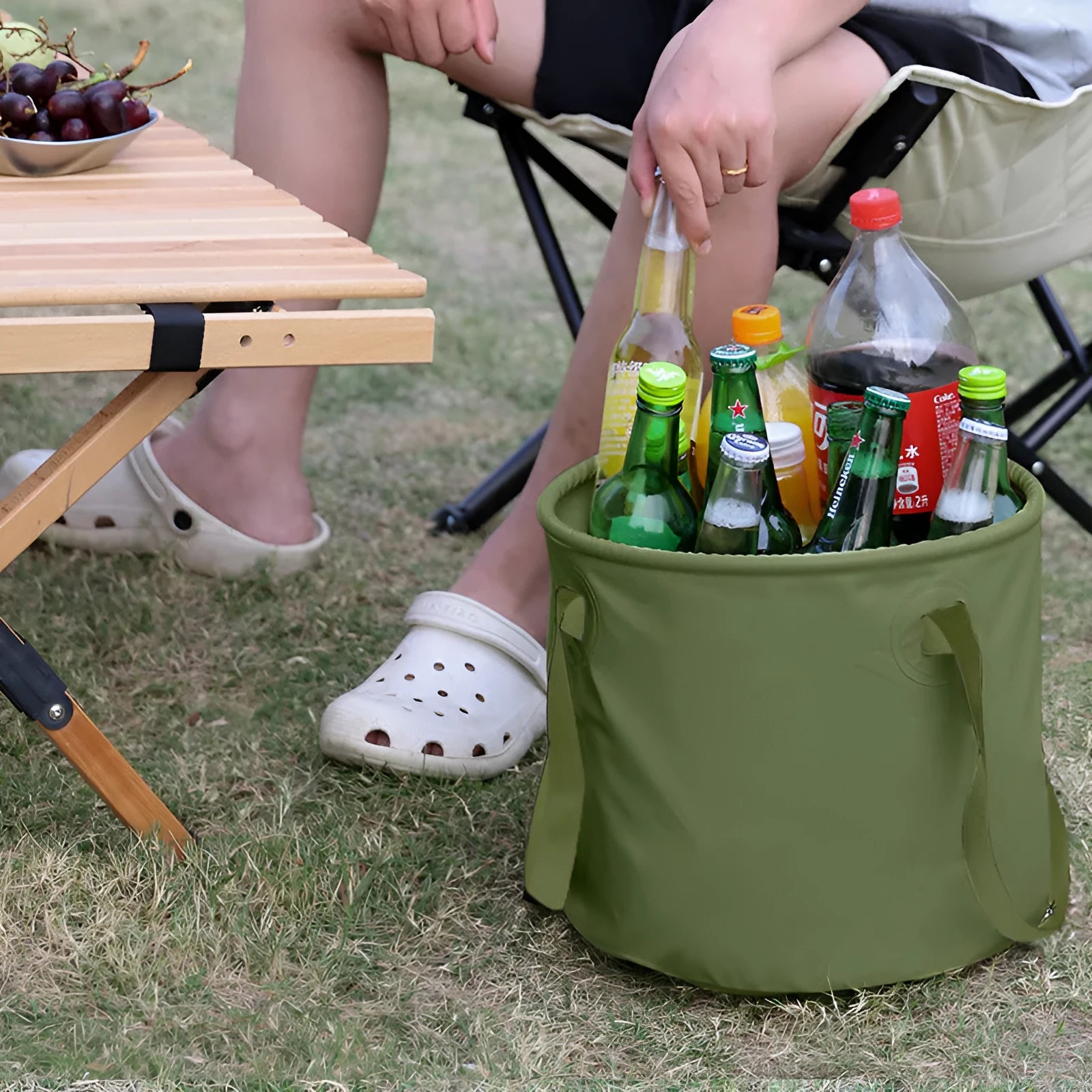 Outdoor Folding Telescopic Duct in Army Green with PVC Mesh Cloth and Polypropylene Ribbon for Ventilation and Debris Collection in 7L 13L 20L Sizes