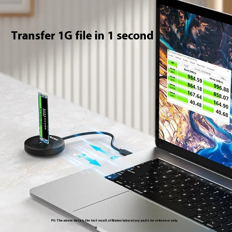 Black external hard disk enclosure with Type-C port for NVME solid state drives