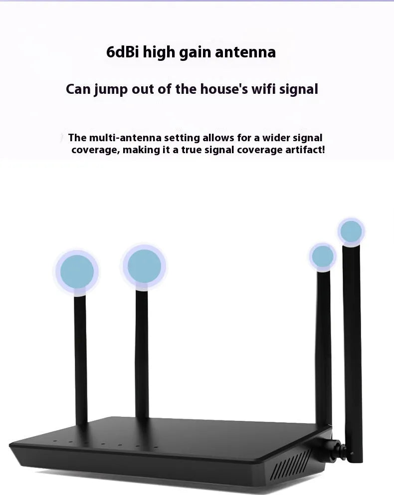 Portable white or black 300 metre WiFi router with 5 ports on rear panel.