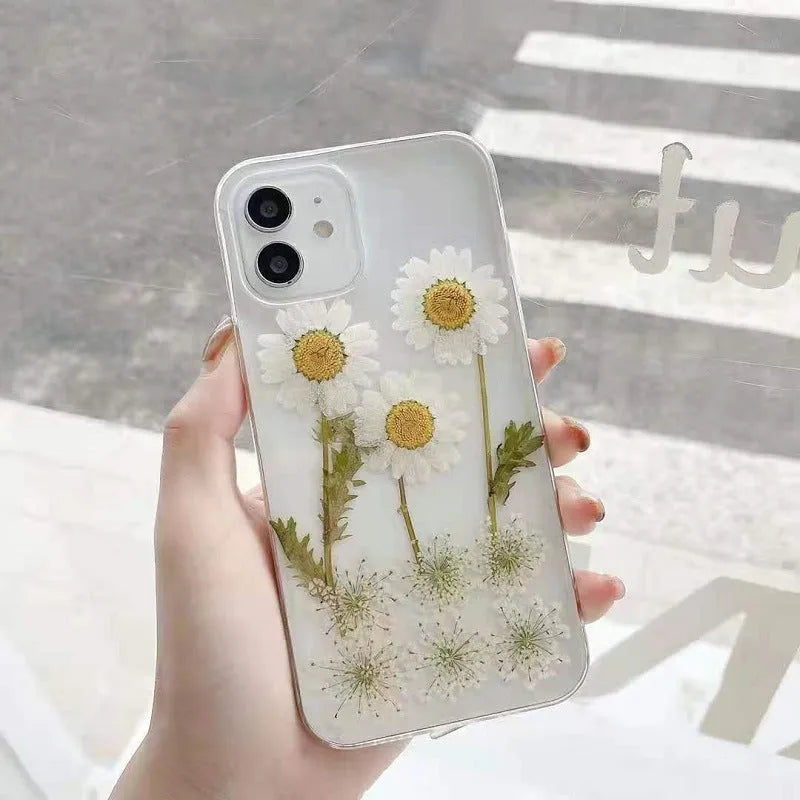 White epoxy daisy TPU phone case protective back cover for iPhone XR