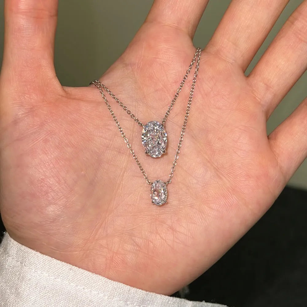 S925 sterling silver necklace with oval geometric pendant in platinum finish