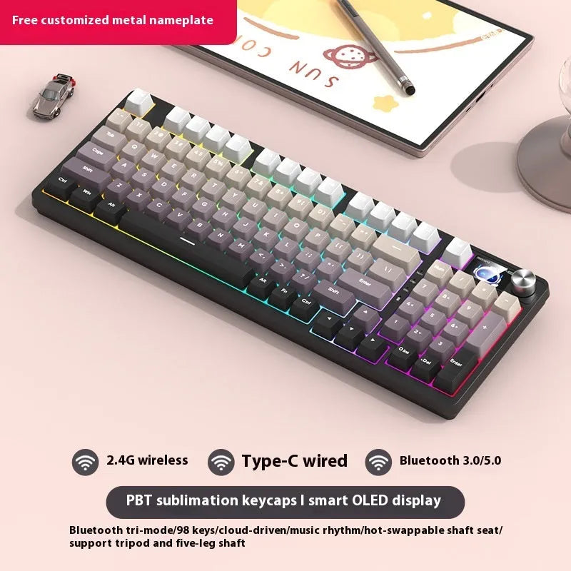 98-key wireless mechanical keyboard kit with display screen options and metal control knob
