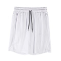 Men's black quick-dry mesh fitness shorts with elastic waistband laid flat.