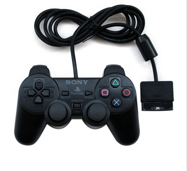 PS2 wired game controller with USB cable, ABS body, vibration function, neutral bare metal colour