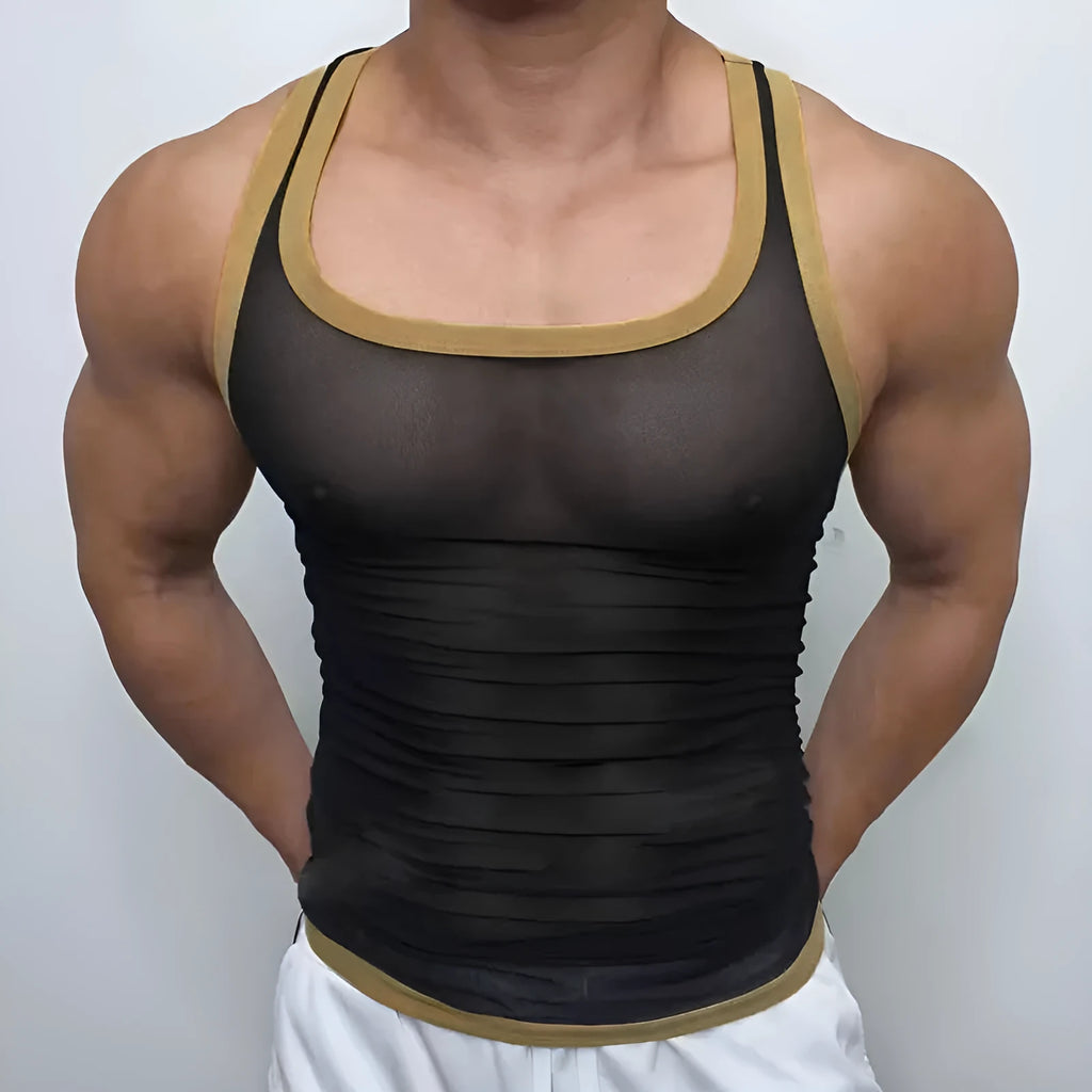 Men's black mesh fitness vest with tight fit design for sports training