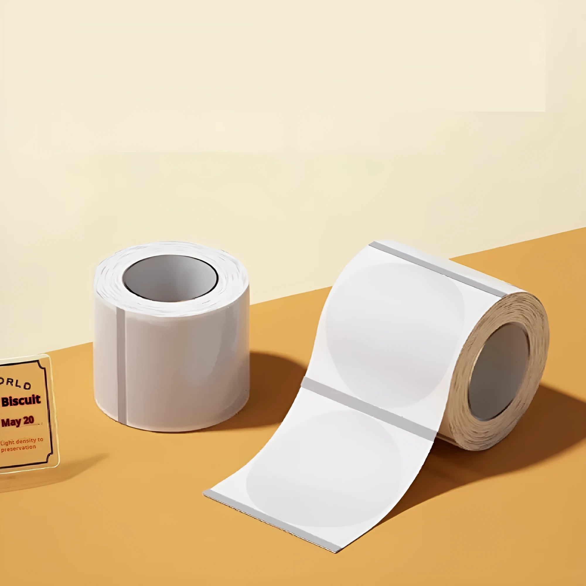 Transparent waterproof adhesive labels in multiple sizes including round and rectangular options on thermal synthetic paper