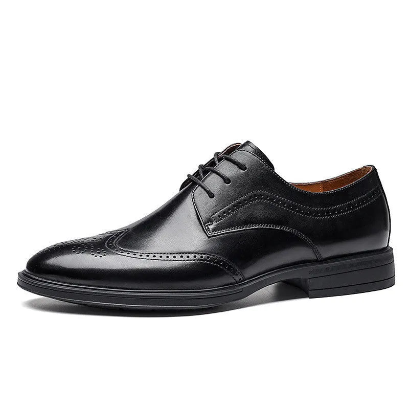Men's leather oxford brogue shoes round toe low upper black brown