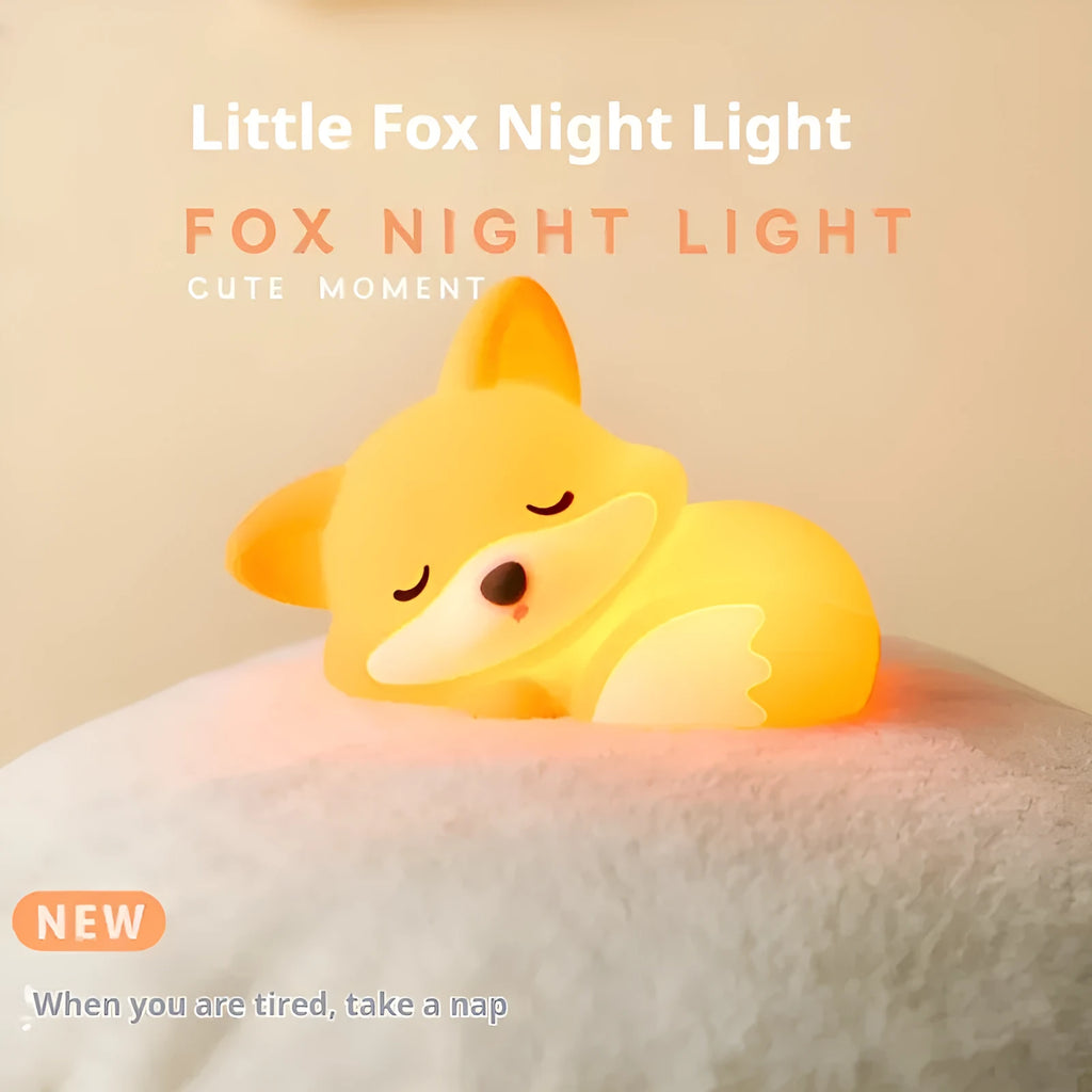 Fox USB rechargeable cartoon small night lamp with two-gear brightness and 20-minute timer