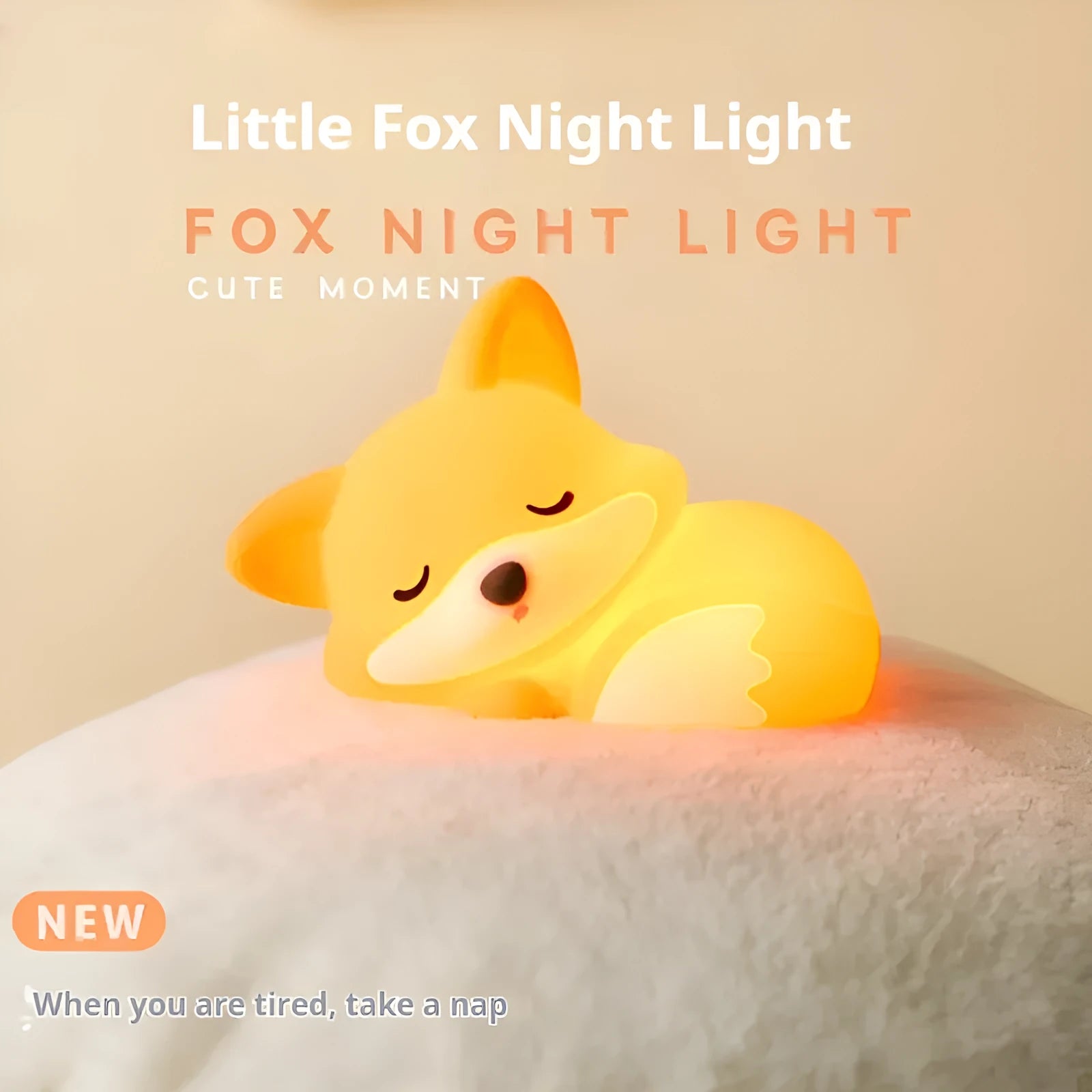 Fox USB rechargeable cartoon small night lamp with two-gear brightness and 20-minute timer