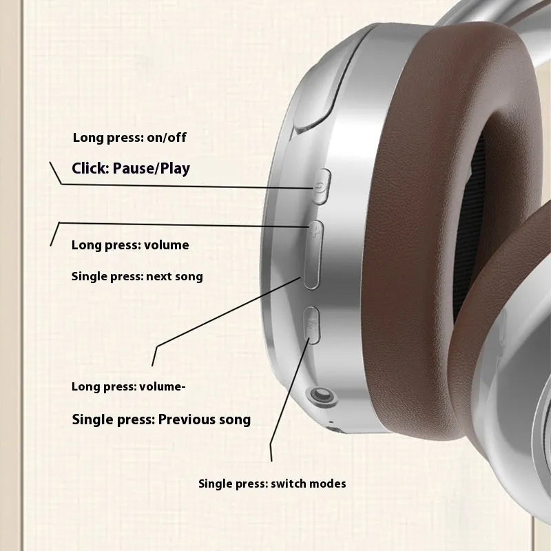 Retro wireless Bluetooth headset in vintage brown with metal ear cups and padded headband
