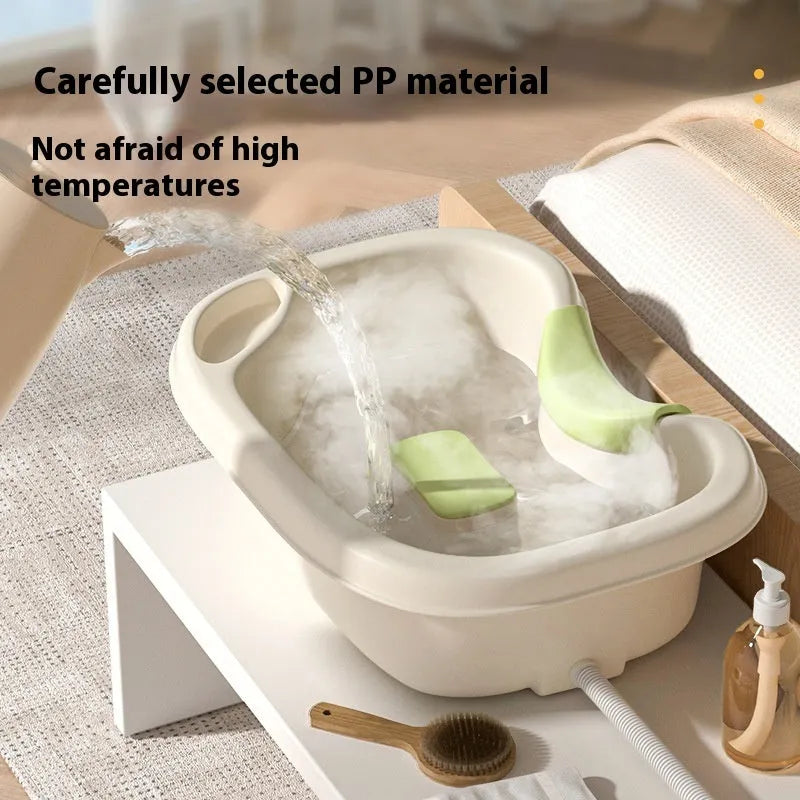 Shampoo basin for bed use with head pillow and water pump in light pink and beige colours
