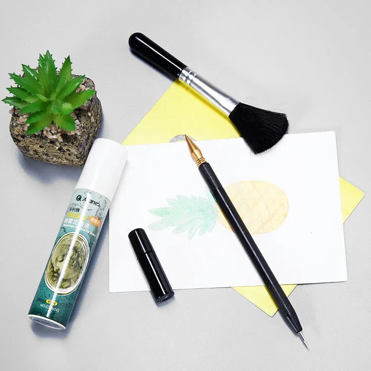 Scrape painting art tools set with healing pens, brushes, photo frames and creative supplies for texture painting projects