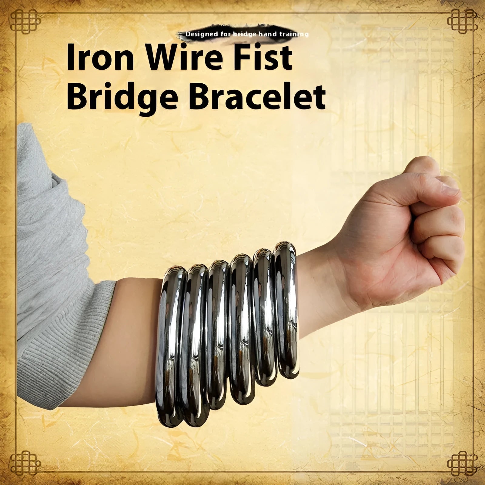 Set of three Wing Chun carbon steel training rings in small, medium, and large sizes with electroplated finish.