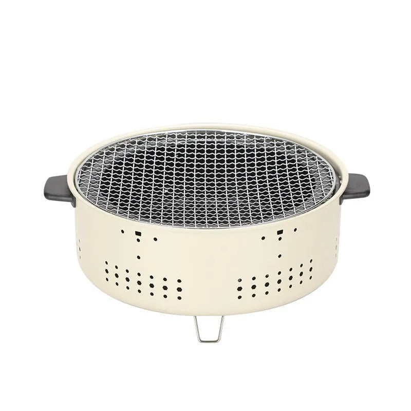 Portable indoor charcoal stove with grill rack disk for tea cooking and baking.