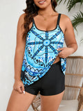 Sling pattern casual swimsuit with flab-hiding split design in briefs style