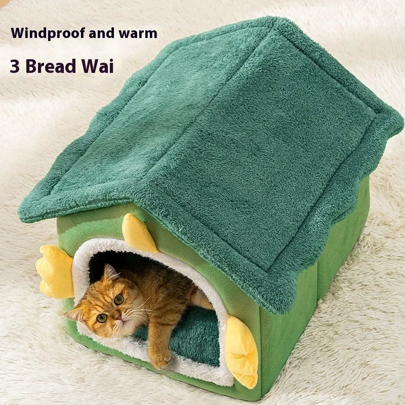 Cat nest winter warm closed super big four seasons universal pet bed with thick soft cushion and blanket in large size