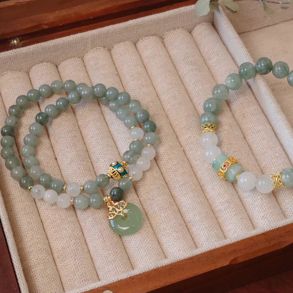 Women's Myanmar jade bracelet with safety buckle pendant and geometric design in new Chinese style