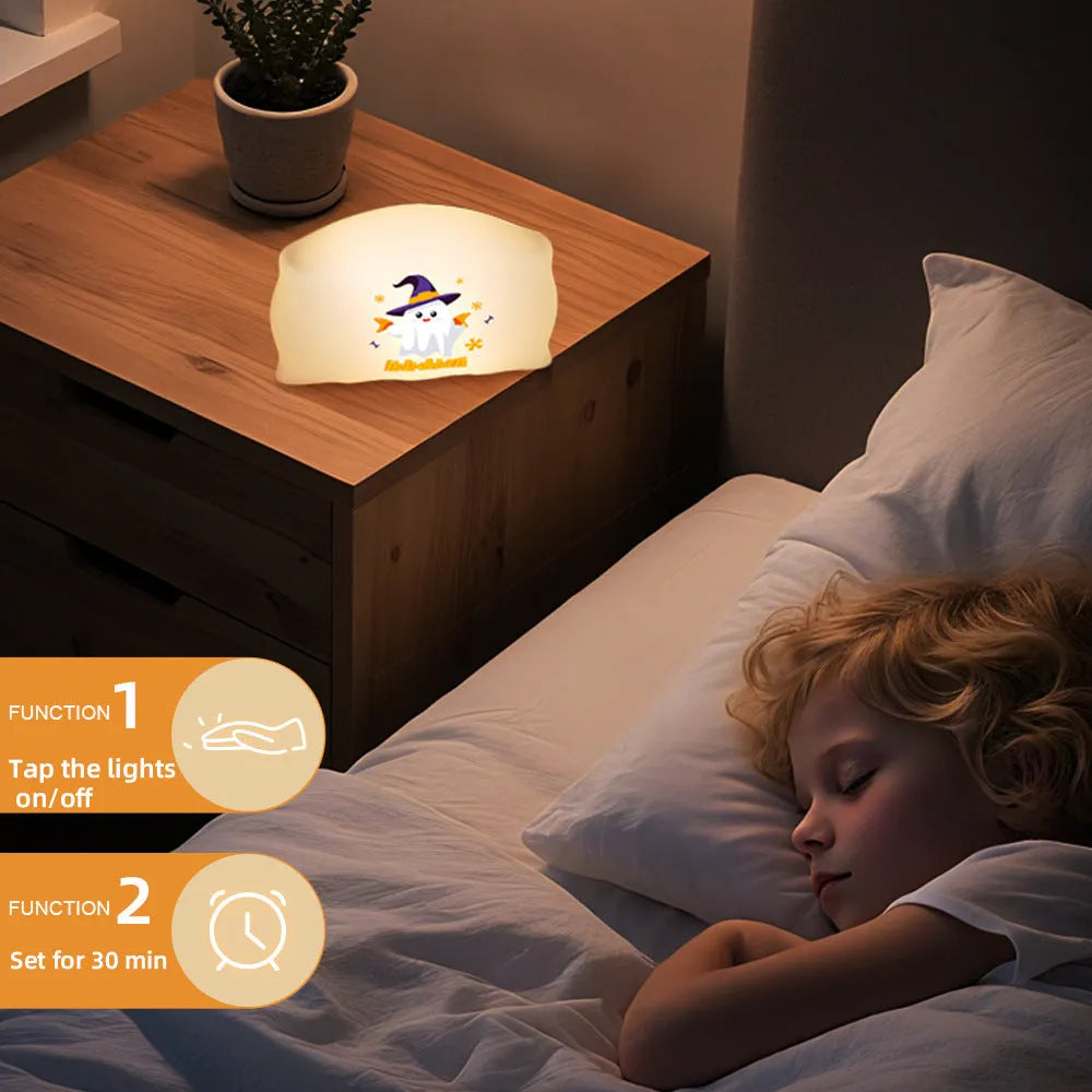 Cartoon ghost doll table lamp with TYPE-C charging port and warm light