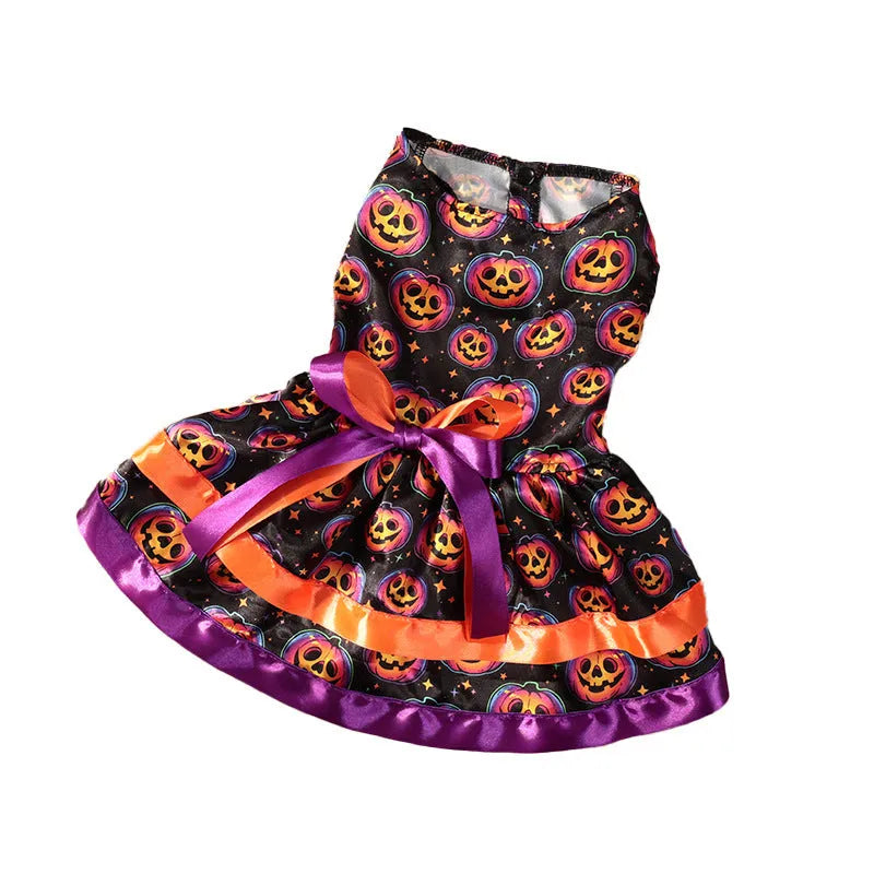 Halloween dog skirt with double-layer construction in colourful pumpkin pattern