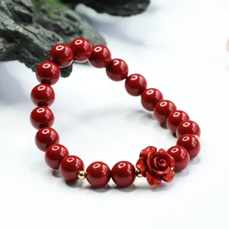 Natural cinnabar purple gold sand rose bracelet 8mm handcrafted stone bead women's national style