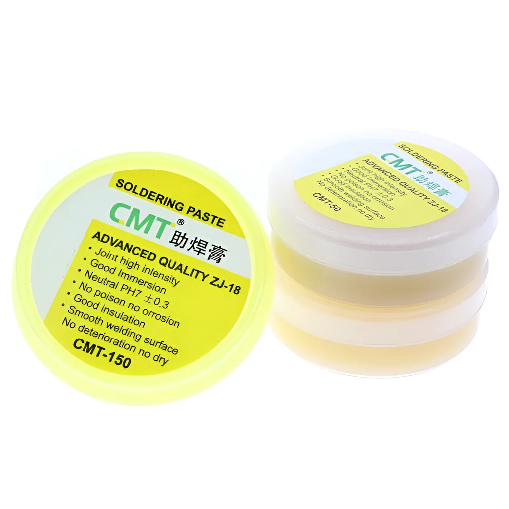 High purity rosin soldering flux paste in a sealed plastic pot for electric soldering iron use