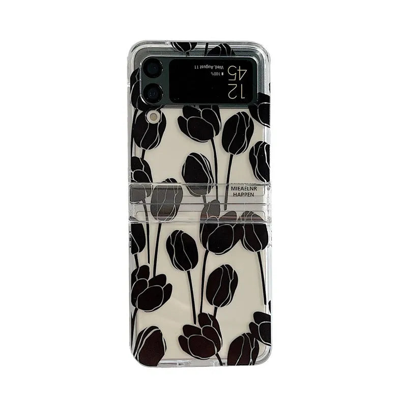 Samsung Galaxy Z Flip phone case with floral screen protector in Daisy colour