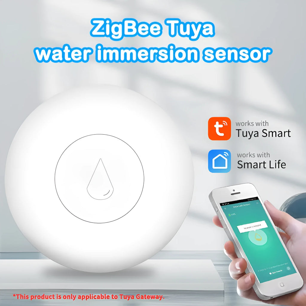 Zigbee wireless water leak sensor measuring 50mm by 17mm with FCC and CE certifications