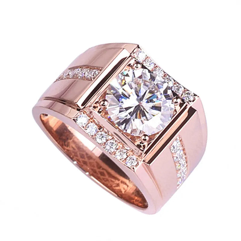 Men's geometric diamond zircon ring with adjustable open mouth design in rose gold colour.