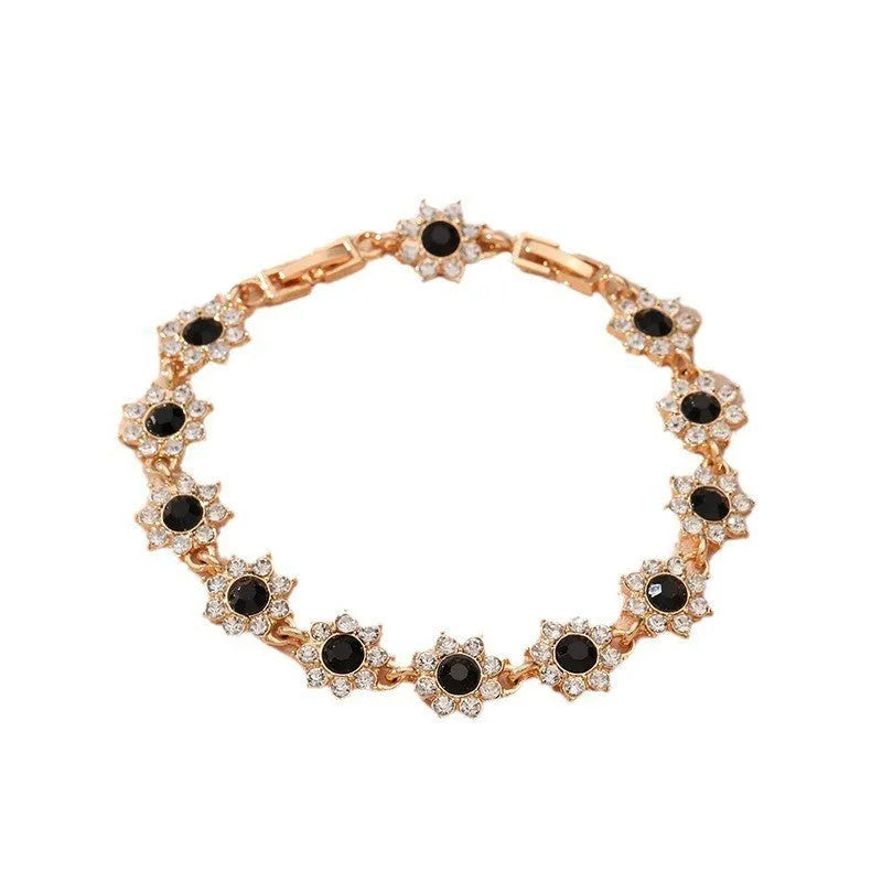 European style zinc alloy bracelet with flower design in electroplated gold and silver colours