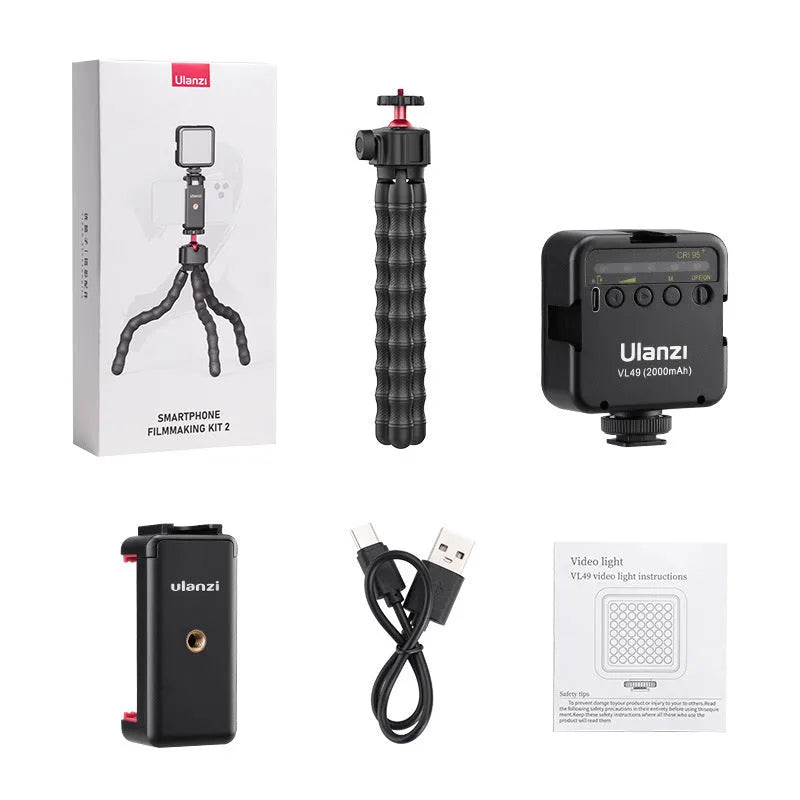 Grey adjustable tripod from a multifunctional VLOG and live streaming photography suite