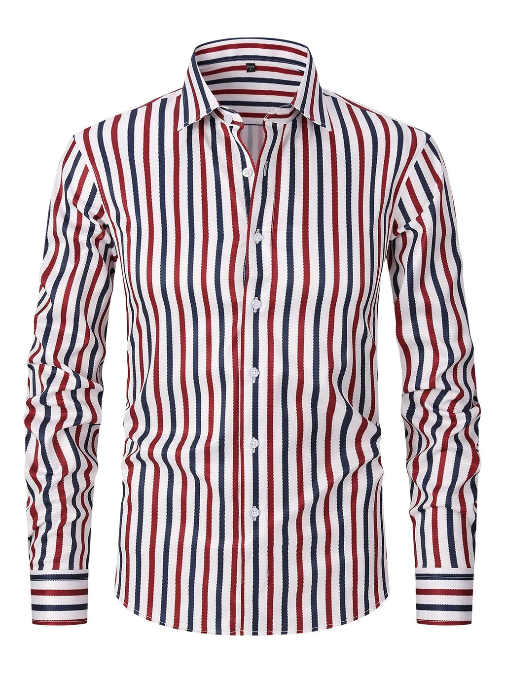 Men's slim fit striped business shirt with long sleeves in ice silk polyester blend fabric