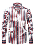 Men's slim fit striped business shirt with long sleeves in ice silk polyester blend fabric