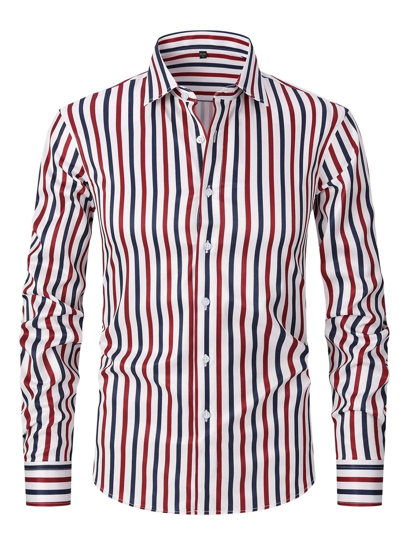 Men's slim fit striped business shirt with long sleeves in ice silk polyester blend fabric