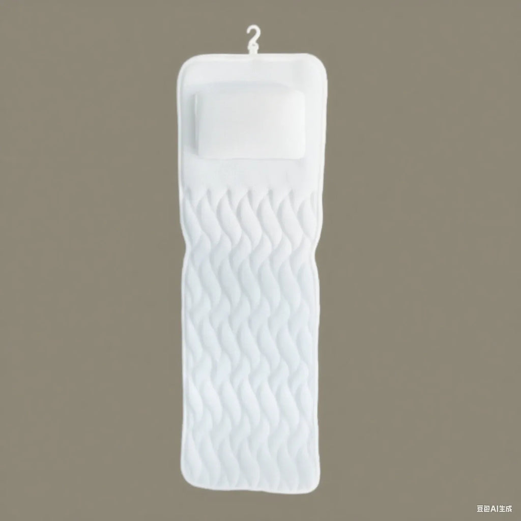 White bathtub pillow with 4D mesh fabric and 7 suction cups on a 3D material cover.