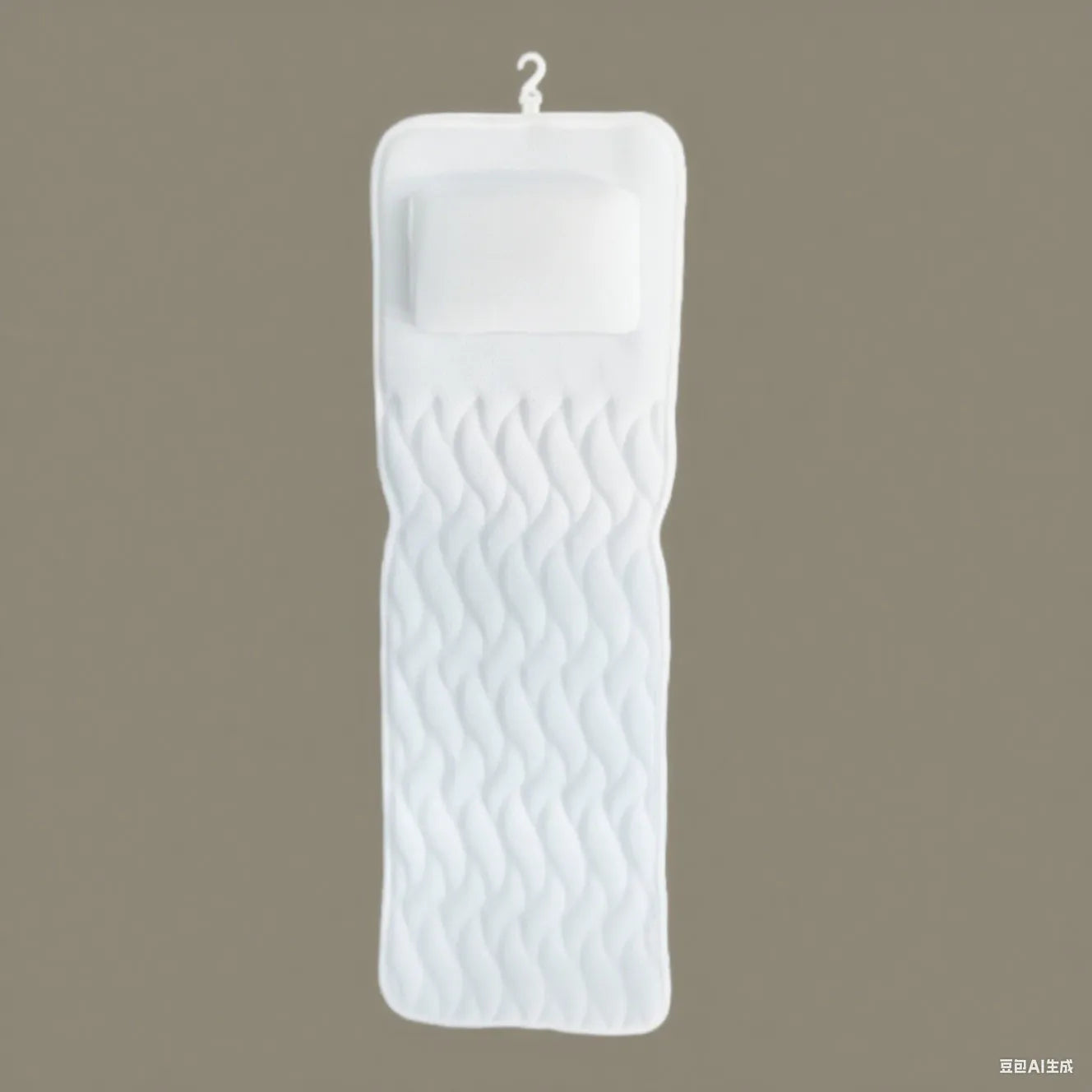 White bathtub pillow with 4D mesh fabric and 7 suction cups on a 3D material cover.