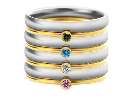 Gold-plated titanium steel ring with geometric engraved design and December birthstone colour accent