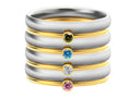 Gold-plated titanium steel ring with geometric engraved design and December birthstone colour accent