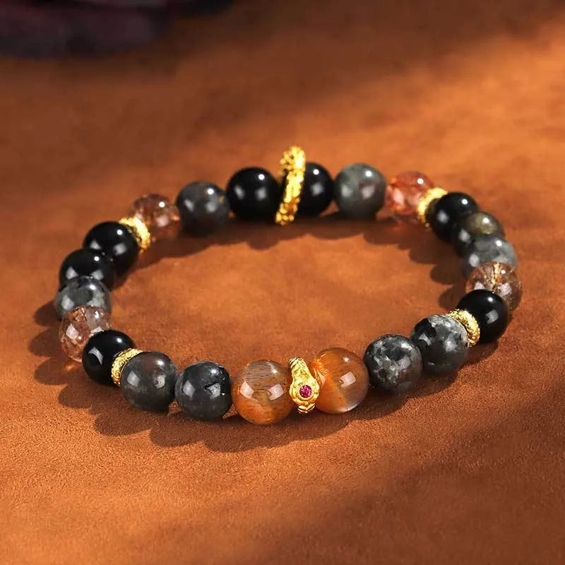 Black sunstone flame stone bracelet unisex handcrafted couple style jewellery