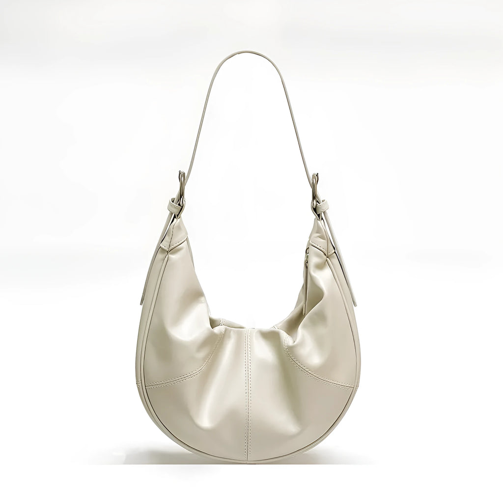 Women's first layer cowhide shoulder bag in dumpling shape with double straps, 40x12x21cm dimensions