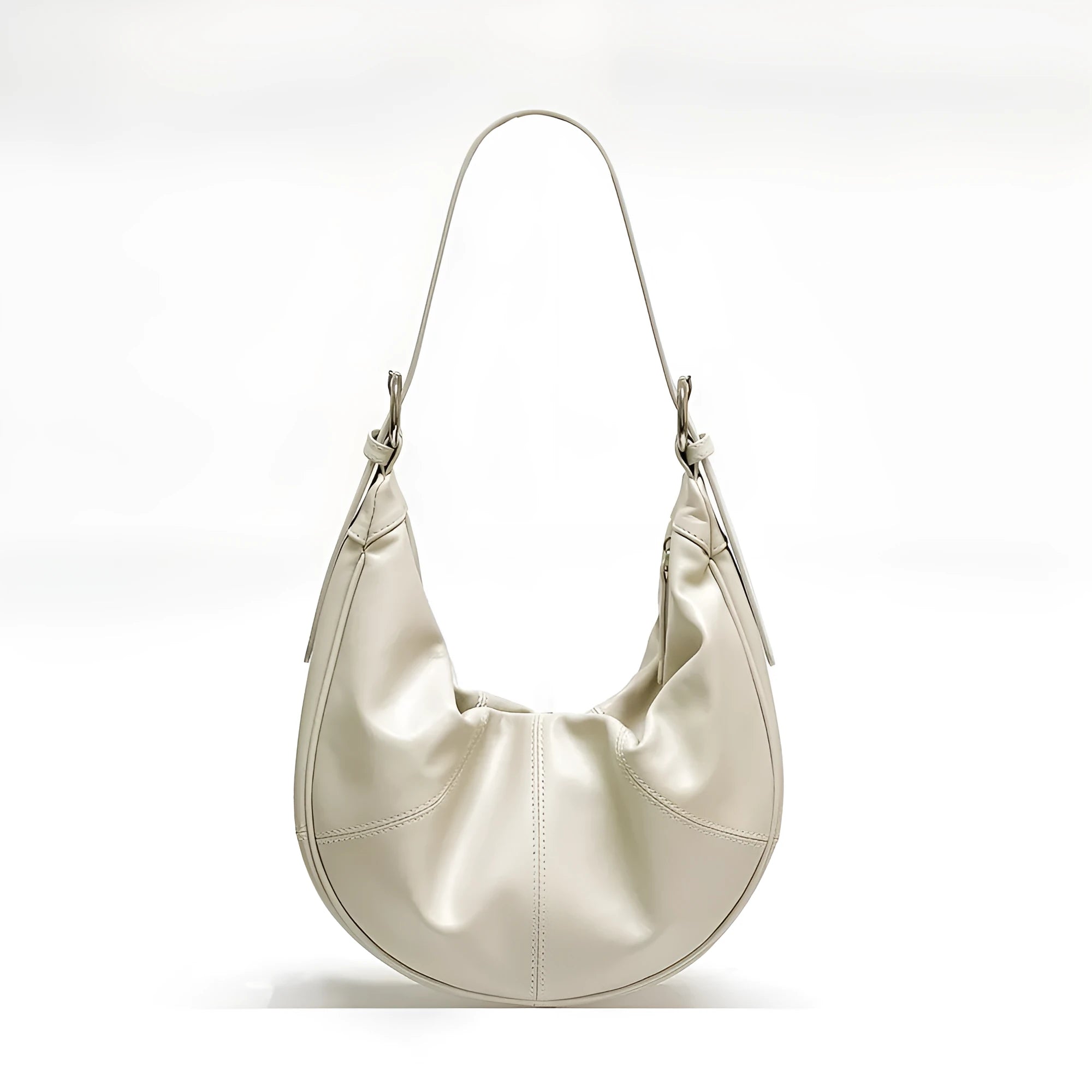 Women's first layer cowhide shoulder bag in dumpling shape with double straps, 40x12x21cm dimensions