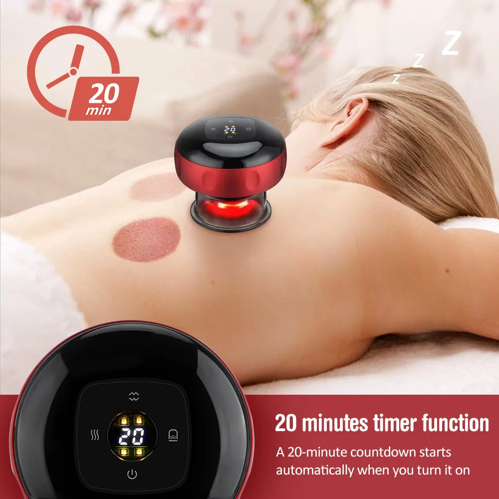 Electric vacuum cupping massager with LED display, ABS body, and 12 suction levels for home therapy