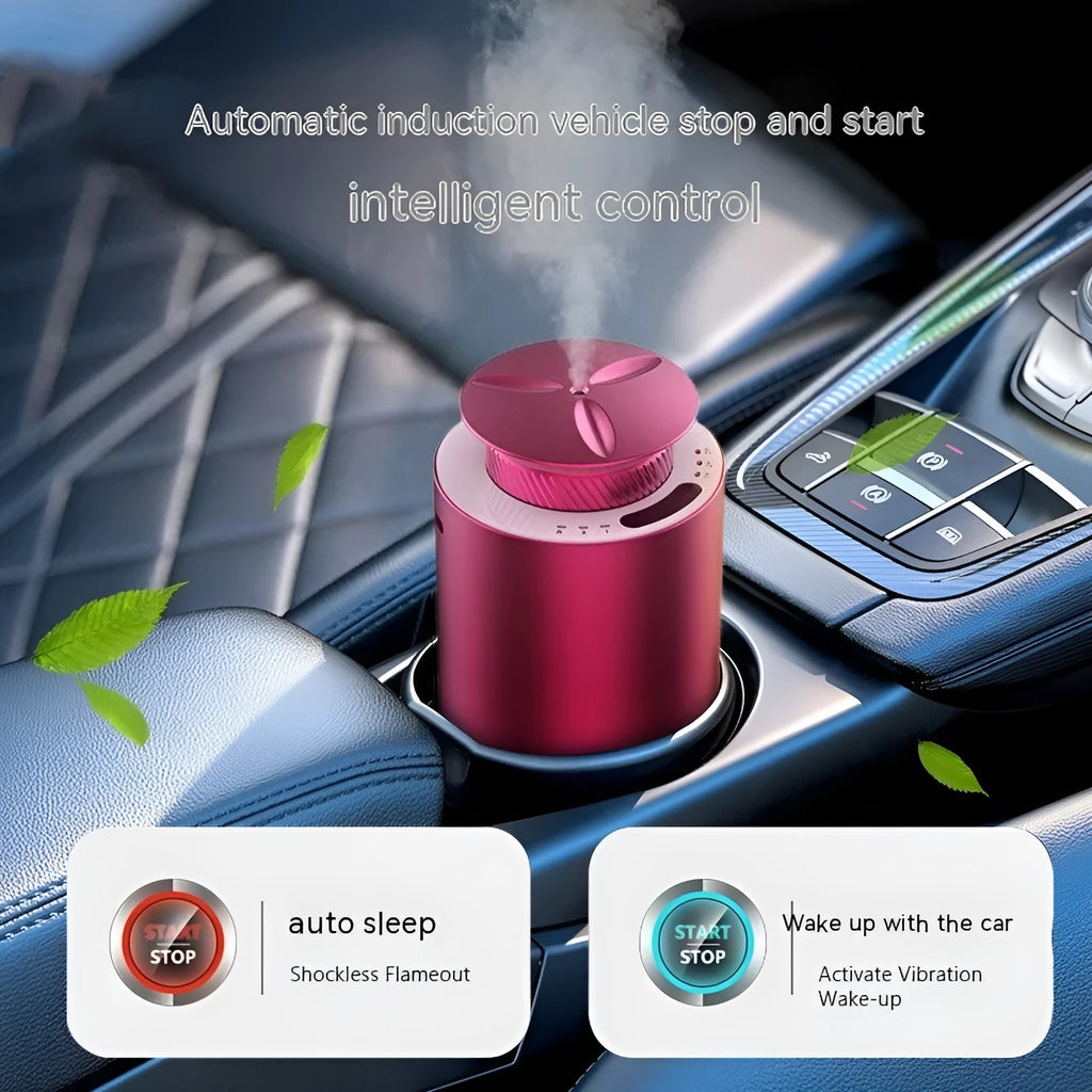 Small rechargeable metal aroma diffuser in column shape with touch button, black colour
