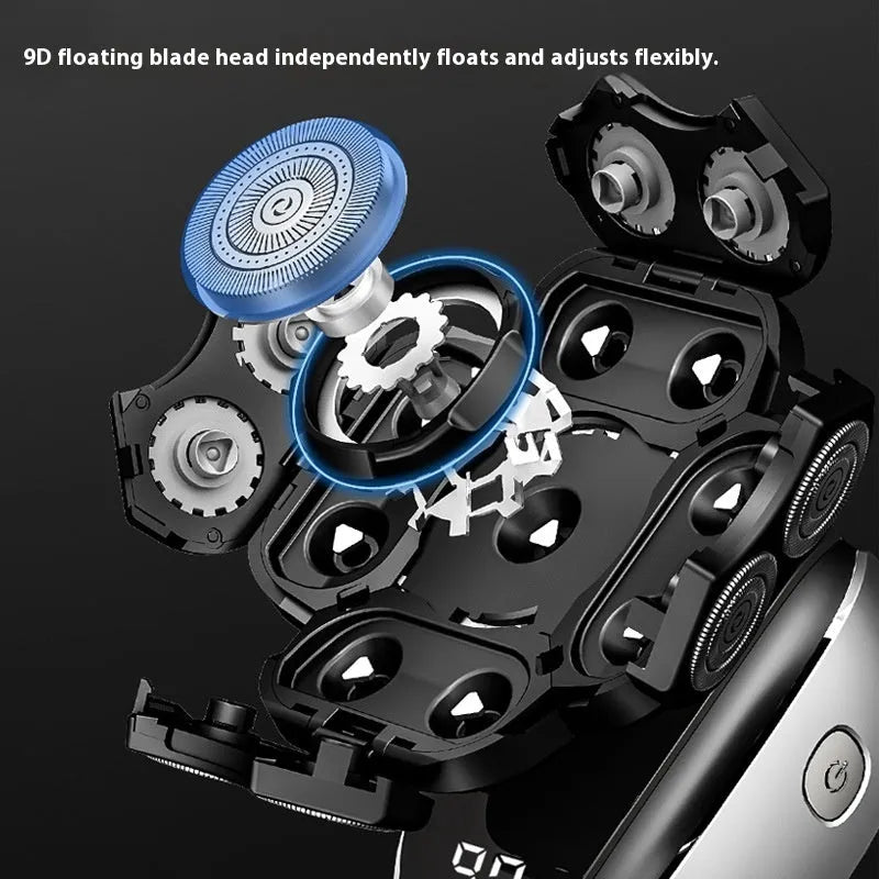 Black 6-in-1 multifunctional hair clipper set with attachments including shaver, trimmer, and combs