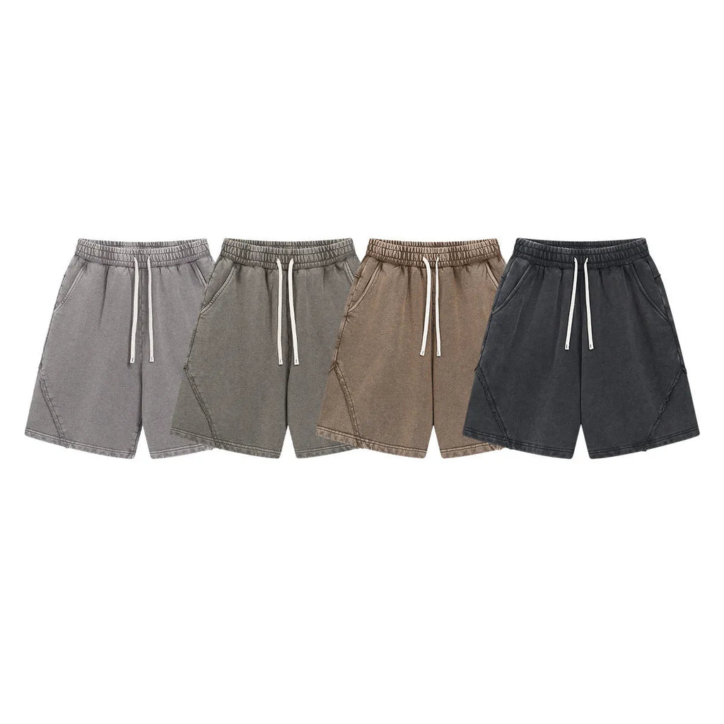 Men's batik washed pure cotton terry loose fit shorts in retro street fashion style