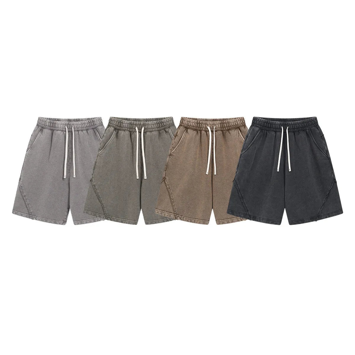 Men's batik washed pure cotton terry loose fit shorts in retro street fashion style