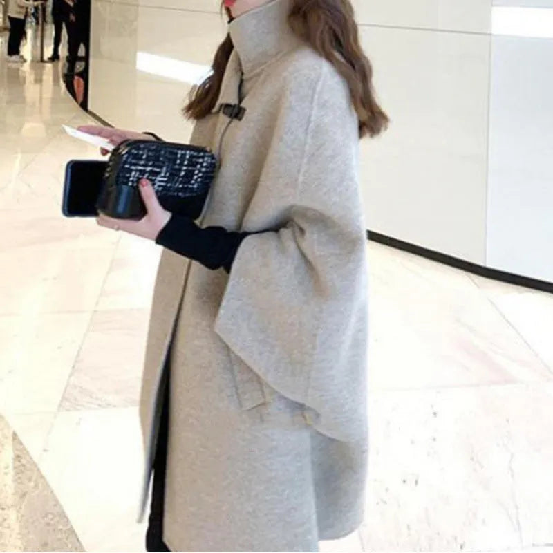 Women's Japanese coat autumn winter oatmeal colour flight sleeve half sleeve solid colour Korean style commute
