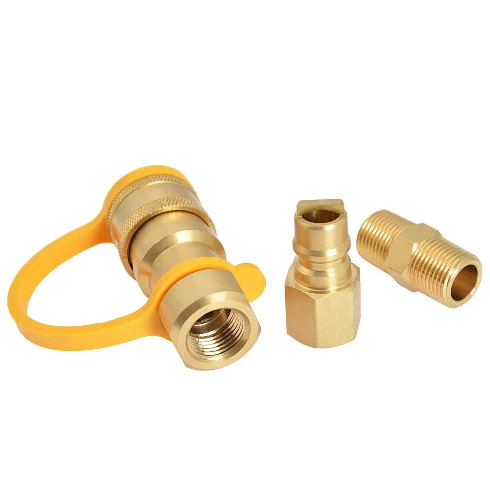 Gold brass gas propane conversion charging connector with 3/8 inch American standard thread