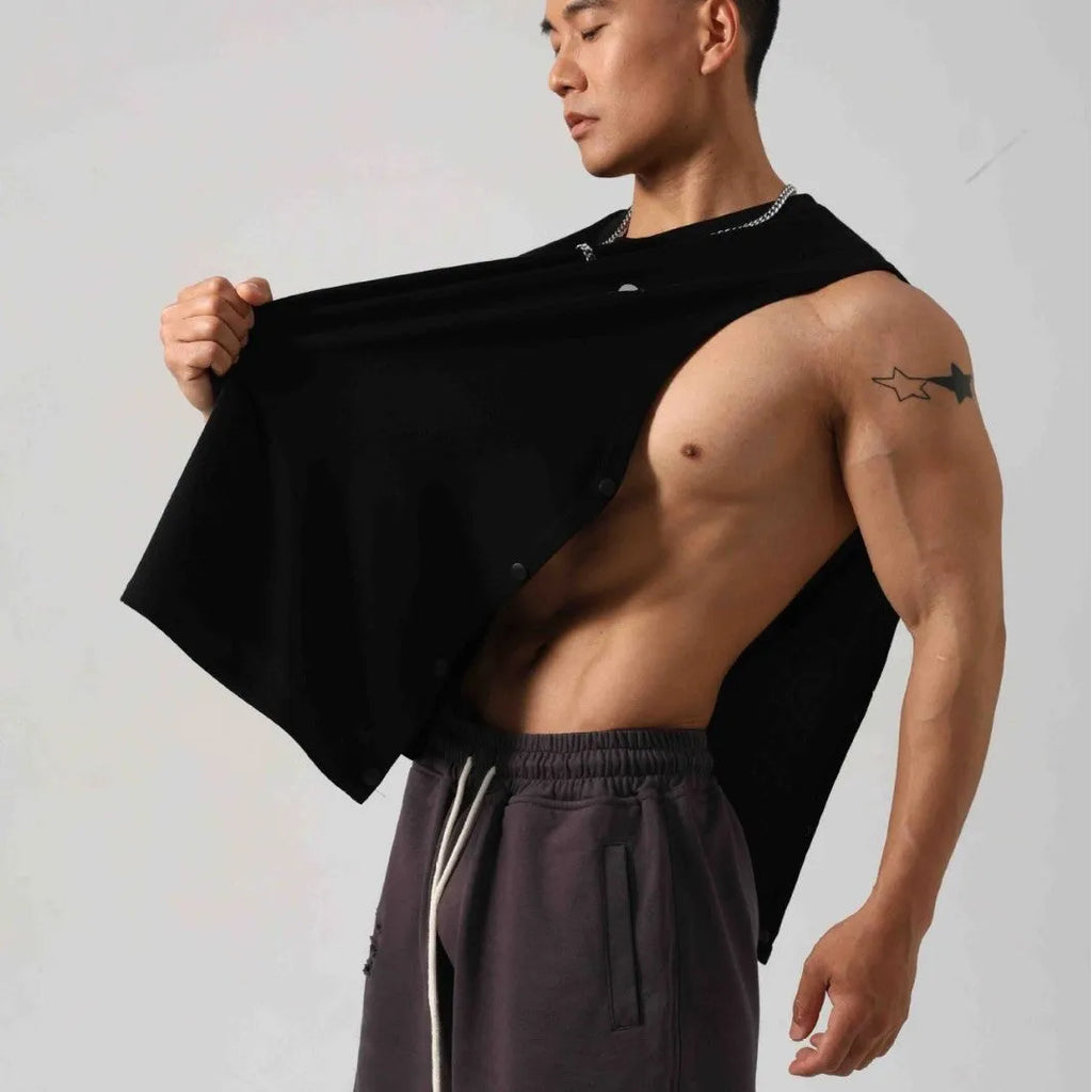 Korean style cotton fitness vest with hidden hook design in loose fit