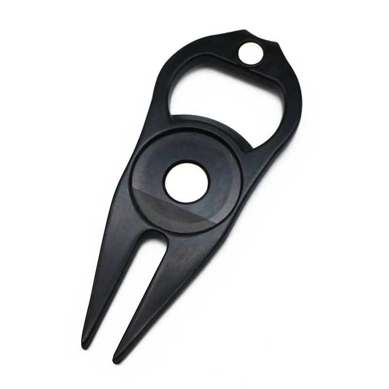 Zinc alloy golf ball fork bottle opener tool in black, green or silver with 88mm length